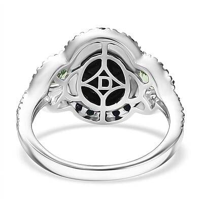 D'Joy Elysian Opal (Triplet) and Multi Gemstone 3.90 ctw Nebula Halo Ring in Rhodium Over Sterling Silver (Size 6.0)
