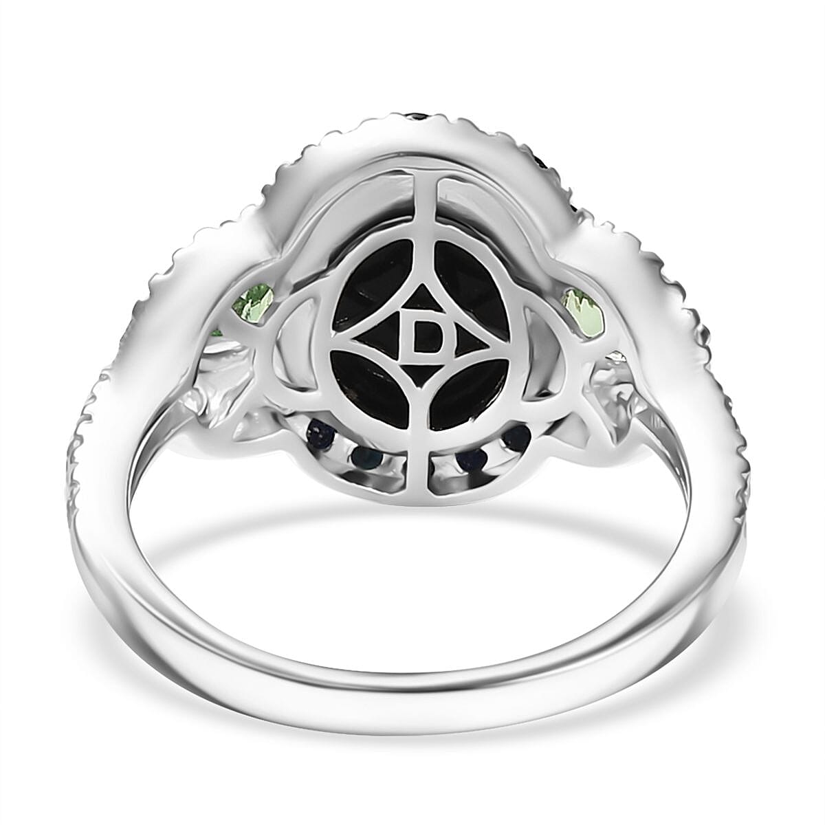 D'Joy Elysian Opal (Triplet) and Multi Gemstone 3.90 ctw Nebula Halo Ring in Rhodium Over Sterling Silver (Size 7.0)
