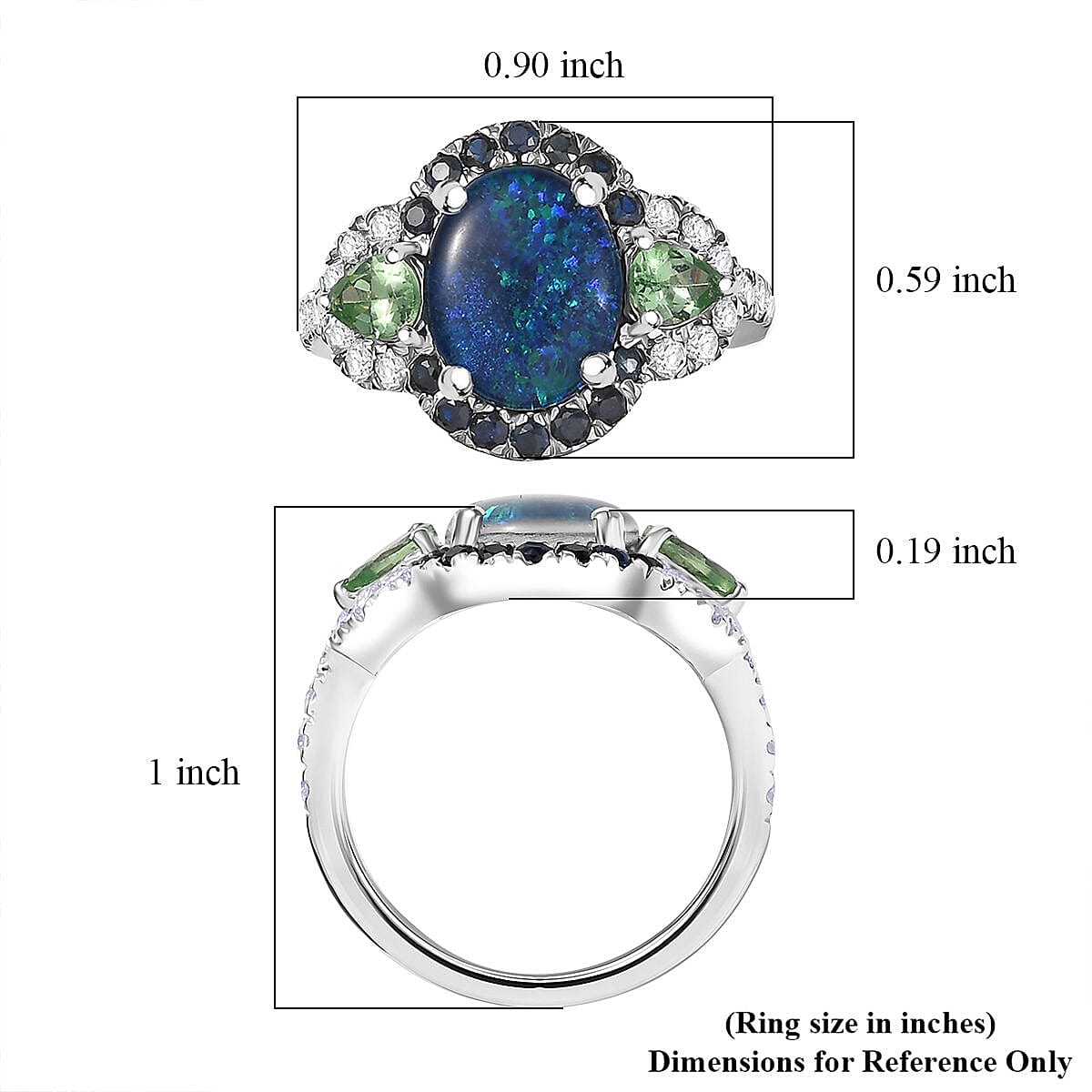 D'Joy Elysian Opal (Triplet) and Multi Gemstone 3.90 ctw Nebula Halo Ring in Rhodium Over Sterling Silver (Size 8.0) image number 5