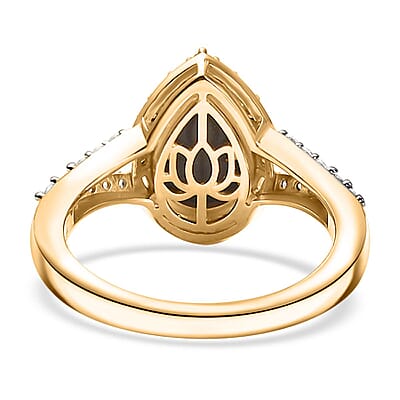 D'Joy Elysian Opal (Triplet) and Moissanite 1.90 ctw Lotus Ring in 18K Vermeil Yellow Gold Over Sterling Silver (Size 10.0)