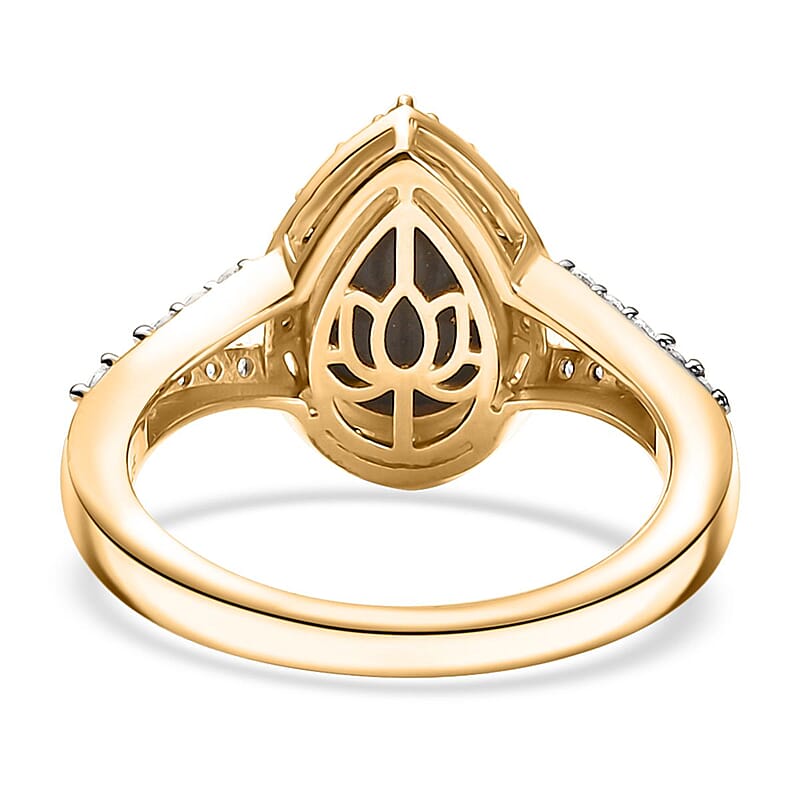 D'Joy Elysian Opal (Triplet) and Moissanite 1.90 ctw Lotus Ring in 18K Vermeil Yellow Gold Over Sterling Silver (Size 10.0)