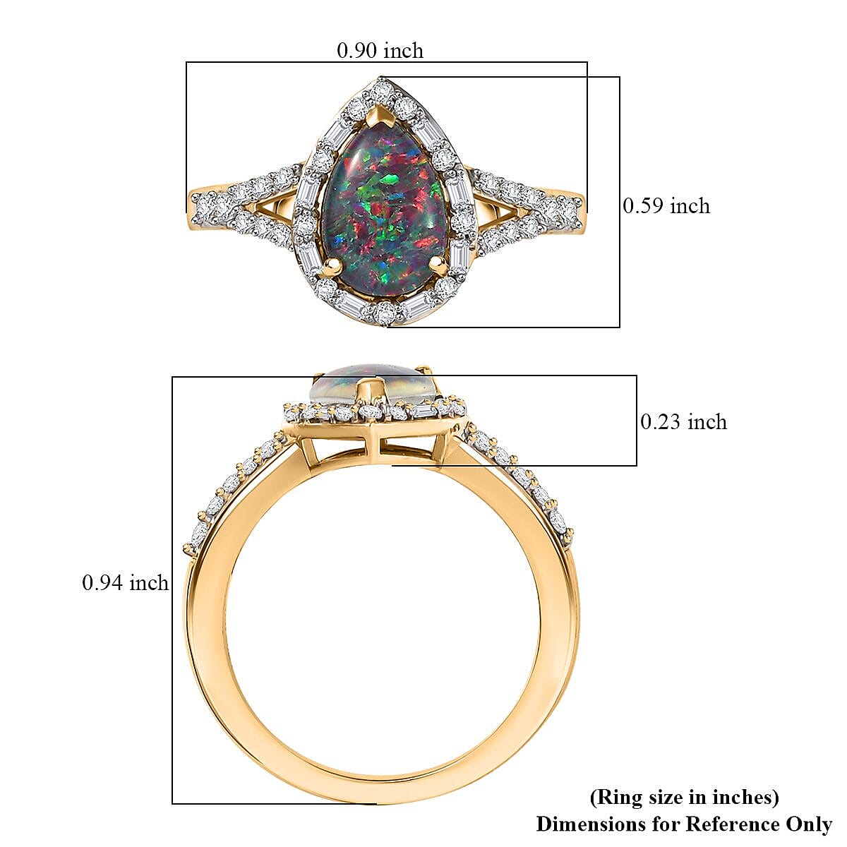 D'Joy Elysian Opal (Triplet) and Moissanite 1.90 ctw Lotus Ring in 18K Vermeil Yellow Gold Over Sterling Silver (Size 10.0)