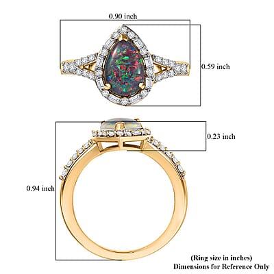 D'Joy Elysian Opal (Triplet) and Moissanite 1.90 ctw Lotus Ring in 18K Vermeil Yellow Gold Over Sterling Silver (Size 10.0)