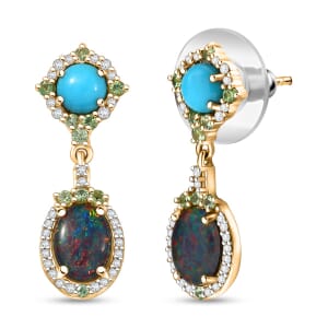 D'Joy Elysian Opal (Triplet) and Multi Gemstone 3.50 ctw Celestial Night Sky Earrings in 18K Vermeil Yellow Gold Over Sterling Silver