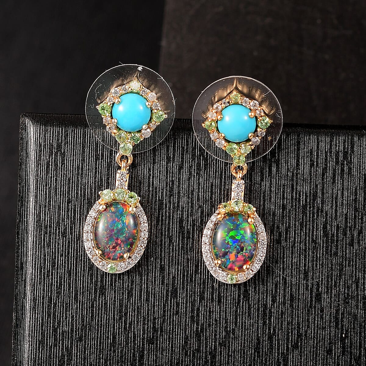 D'Joy Elysian Opal (Triplet) and Multi Gemstone 3.50 ctw Celestial Night Sky Earrings in 18K Vermeil Yellow Gold Over Sterling Silver image number 1