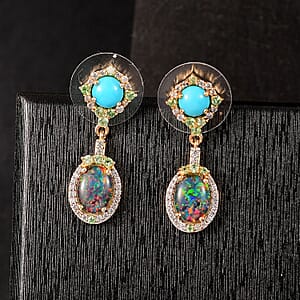 D'Joy Elysian Opal (Triplet) and Multi Gemstone 3.50 ctw Celestial Night Sky Earrings in 18K Vermeil Yellow Gold Over Sterling Silver