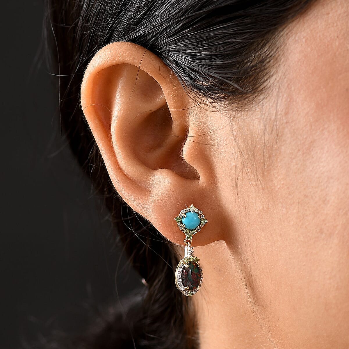 D'Joy Elysian Opal (Triplet) and Multi Gemstone 3.50 ctw Celestial Night Sky Earrings in 18K Vermeil Yellow Gold Over Sterling Silver image number 2