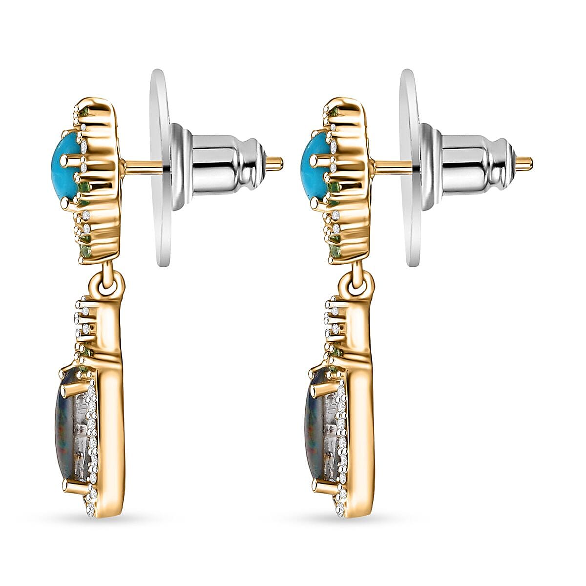 D'Joy Elysian Opal (Triplet) and Multi Gemstone 3.50 ctw Celestial Night Sky Earrings in 18K Vermeil Yellow Gold Over Sterling Silver image number 3
