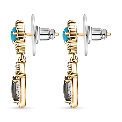 D'Joy Elysian Opal (Triplet) and Multi Gemstone 3.50 ctw Celestial Night Sky Earrings in 18K Vermeil Yellow Gold Over Sterling Silver