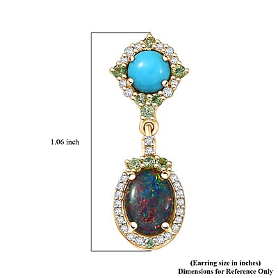 D'Joy Elysian Opal (Triplet) and Multi Gemstone 3.50 ctw Celestial Night Sky Earrings in 18K Vermeil Yellow Gold Over Sterling Silver
