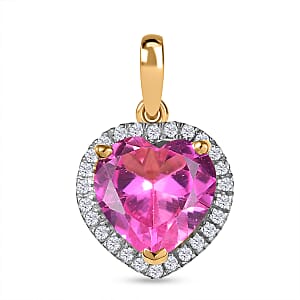 D'Joy Lab Created Pink Sapphire and White Zircon 4.70 ctw Pendant without Chain in 18K Vermeil Yellow Gold Over Sterling Silver