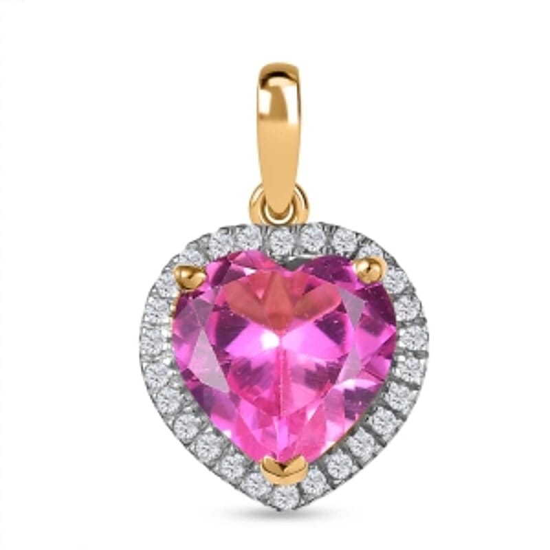D'Joy Lab Created Pink Sapphire, White Zircon 4.70 ctw Pendant without Chain in 18K Vermeil YG Over Sterling Silver