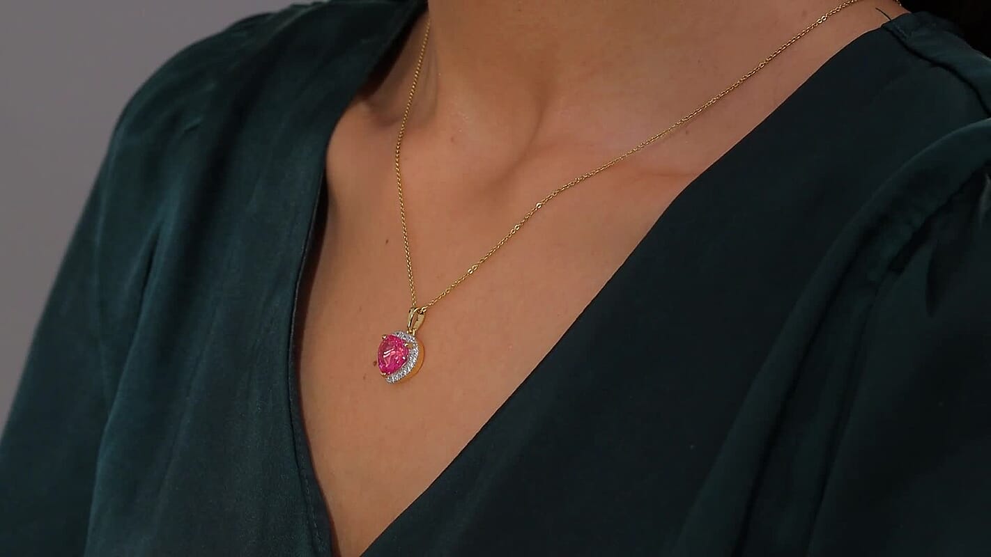 D'Joy Lab Created Pink Sapphire and White Zircon 4.70 ctw Pendant without Chain in 18K Vermeil Yellow Gold Over Sterling Silver