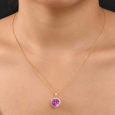 D'Joy Lab Created Pink Sapphire, White Zircon 4.70 ctw Pendant without Chain in 18K Vermeil YG Over Sterling Silver