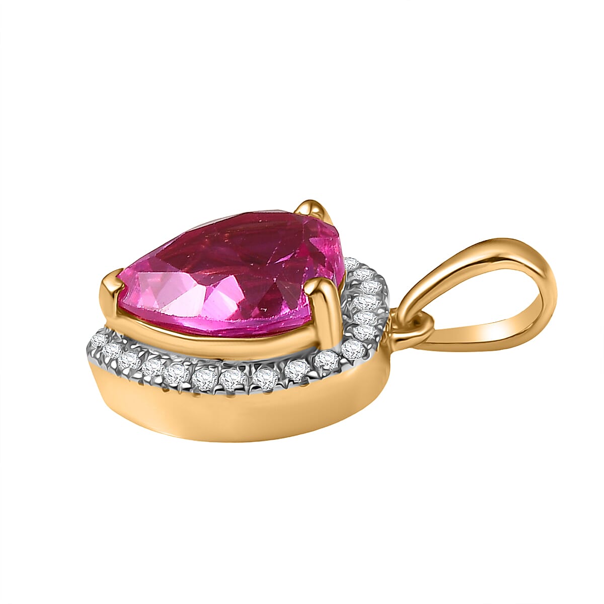 D'Joy Lab Created Pink Sapphire and White Zircon 4.70 ctw Pendant without Chain in 18K Vermeil Yellow Gold Over Sterling Silver image number 3