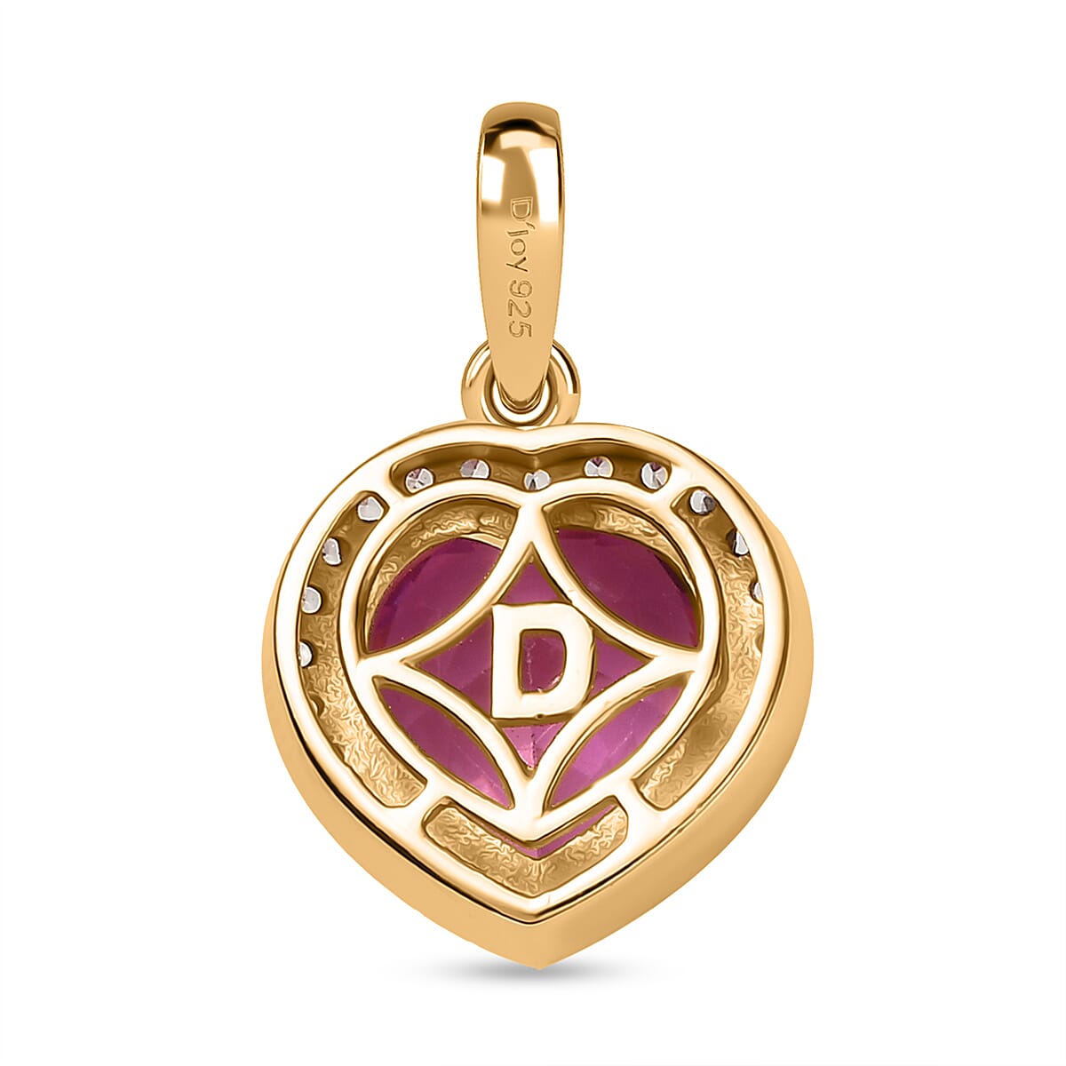 D'Joy Lab Created Pink Sapphire and White Zircon 4.70 ctw Pendant without Chain in 18K Vermeil Yellow Gold Over Sterling Silver image number 4