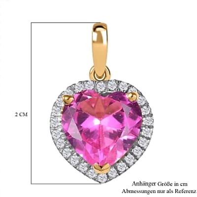 D'Joy Lab Created Pink Sapphire, White Zircon 4.70 ctw Pendant without Chain in 18K Vermeil YG Over Sterling Silver