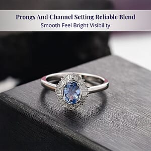 Luxoro Ceylon Blue Sapphire, Diamond Ring in 10K White Gold 1.10 ctw (Size 5.0)
