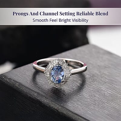 Luxoro Ceylon Blue Sapphire, Diamond Ring in 10K White Gold 1.10 ctw (Size 5.0)