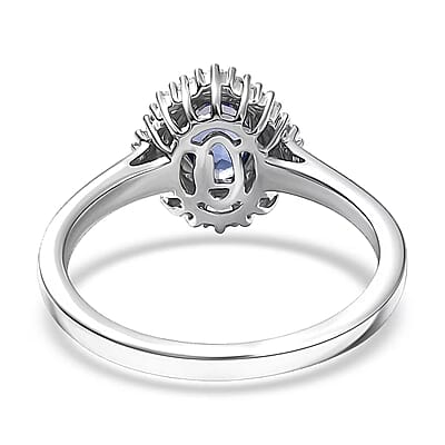 Luxoro Ceylon Blue Sapphire, Diamond Ring in 10K White Gold 1.10 ctw (Size 5.0)