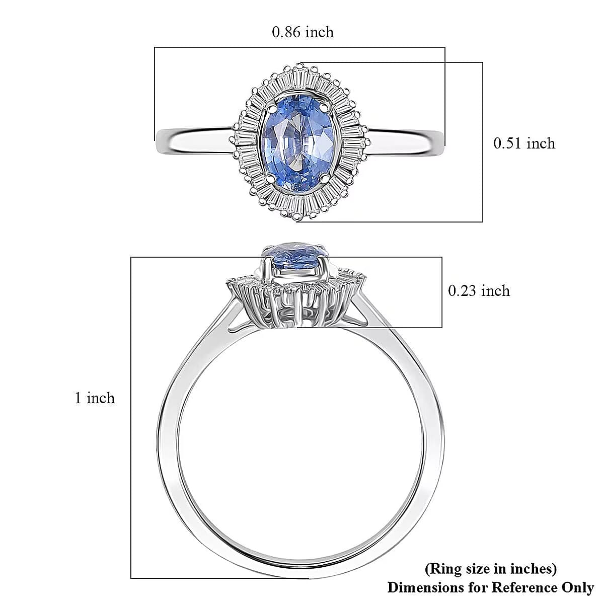 Luxoro Ceylon Blue Sapphire, Diamond Ring in 10K White Gold 1.10 ctw (Size 9.5) image number 5