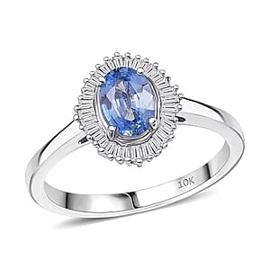 Luxoro Ceylon Blue Sapphire, Diamond Ring in 10K White Gold 1.10 ctw (Size 12.0)