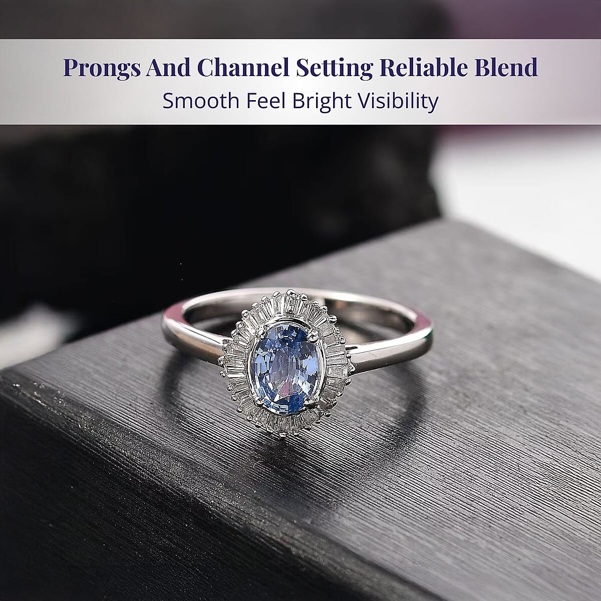 Luxoro Ceylon Blue Sapphire, Diamond Ring in 10K White Gold 1.10 ctw (Size 12.0) image number 3
