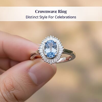 Luxoro Ceylon Blue Sapphire, Diamond Ring in 10K White Gold 1.10 ctw (Size 12.0)