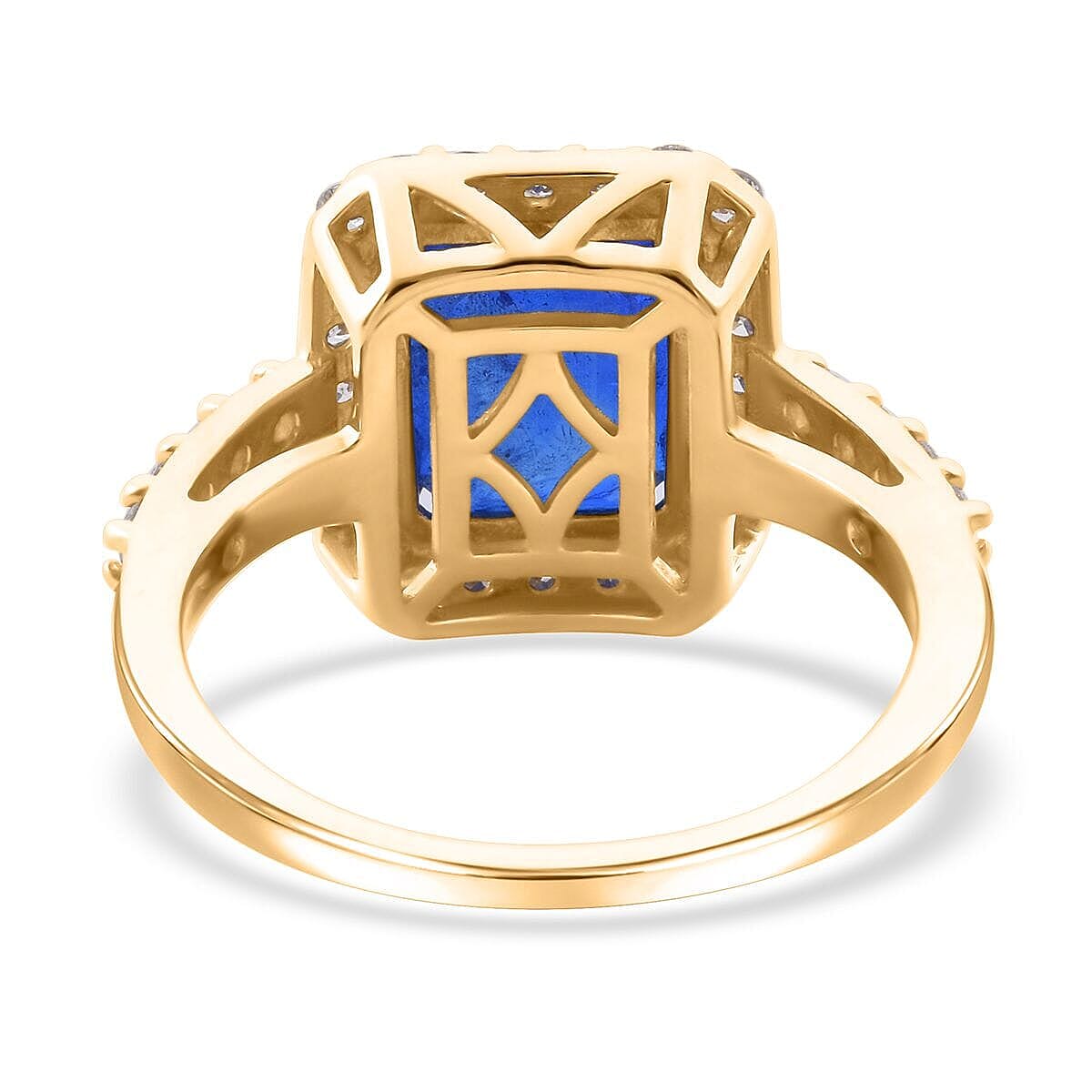 10K Yellow Gold Premium Tanzanian Blue Spinel (DF), Luxuriant Lab Grown Diamond (G-H, SI) Majestic Halo Ring (Size 9.5) 4.40 ctw image number 4