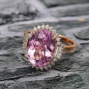 Luxoro 10K Rose Gold AAA Martha Rocha Kunzite, Diamond (G-H, I2) Twilight Blossom Ring (Size 5.0) 7.80 ctw