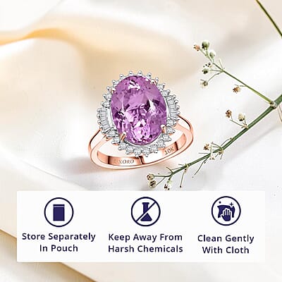 Luxoro 10K Rose Gold AAA Martha Rocha Kunzite, Diamond (G-H, I2) Twilight Blossom Ring (Size 5.0) 7.80 ctw