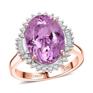 Luxoro 10K Rose Gold AAA Martha Rocha Kunzite, Diamond (G-H, I2) Twilight Blossom Ring (Size 9.5) 7.80 ctw