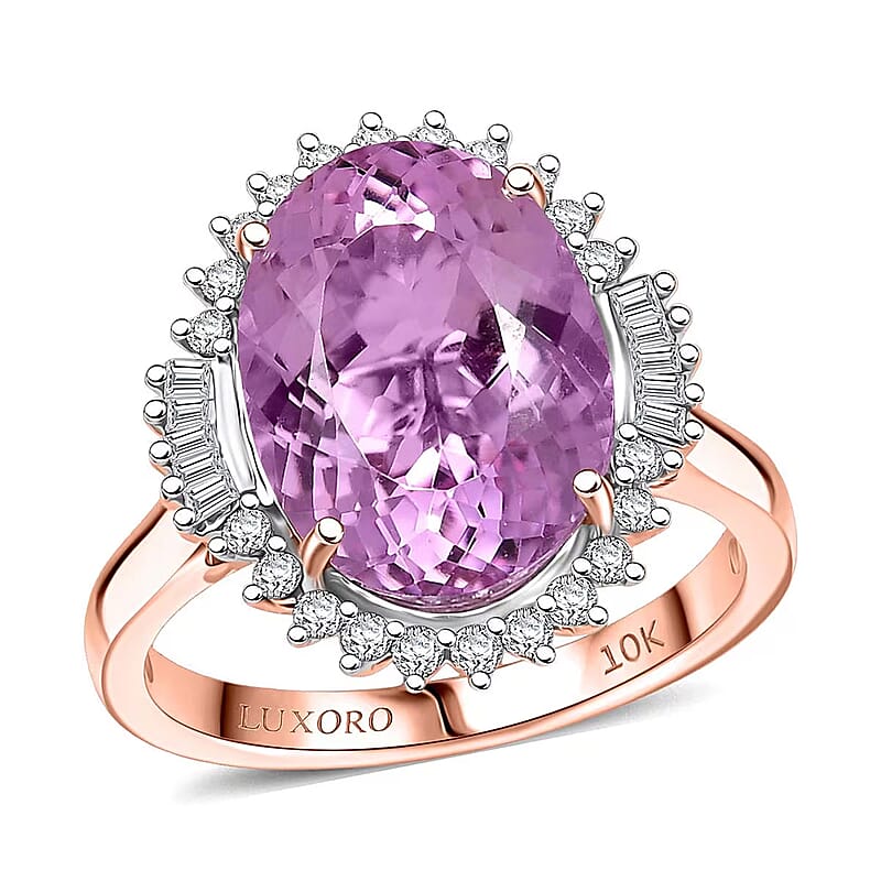 Luxoro 10K Rose Gold AAA Martha Rocha Kunzite, Diamond (G-H, I2) Twilight Blossom Ring (Size 11.0) 7.80 ctw