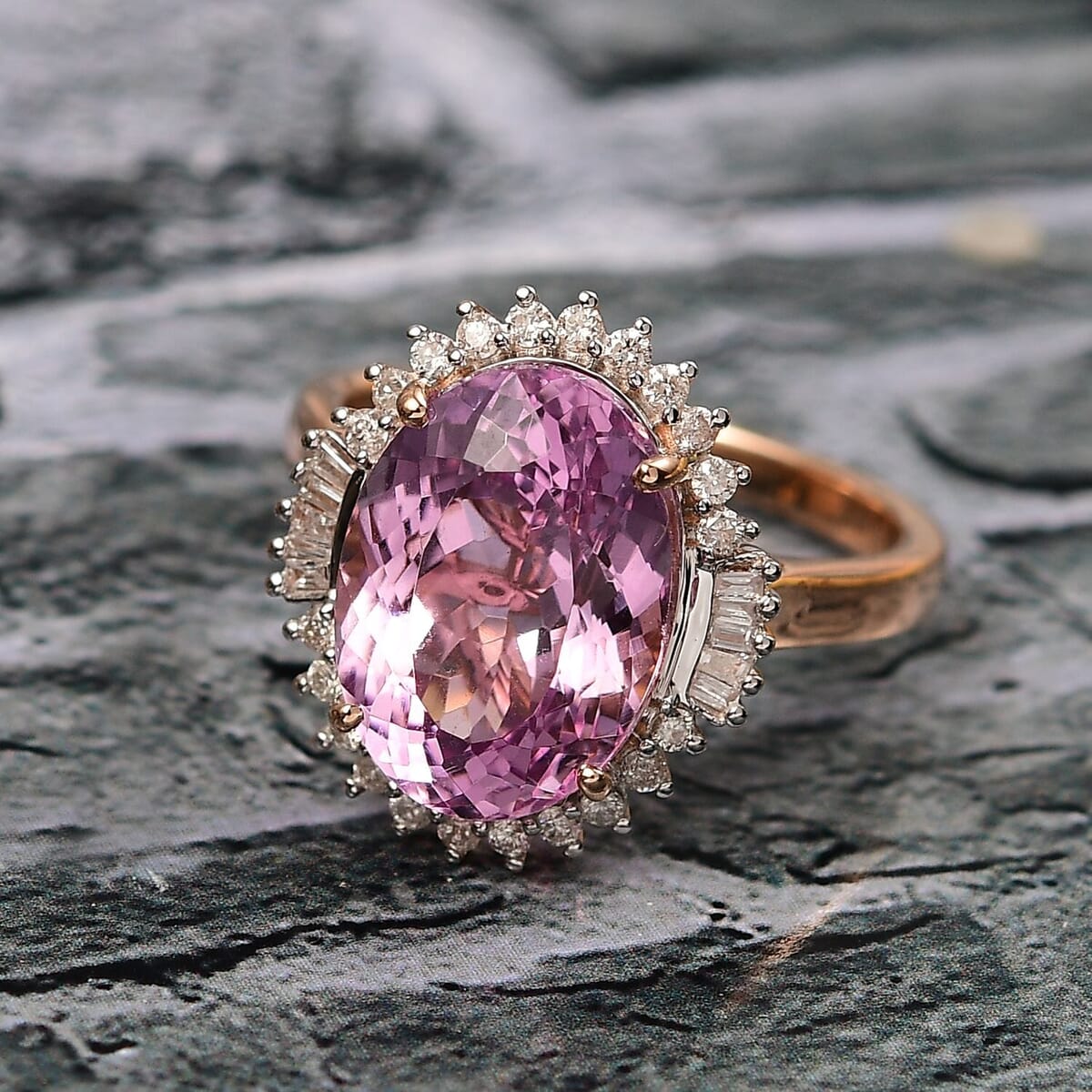 Luxoro 10K Rose Gold AAA Martha Rocha Kunzite, Diamond (G-H, I2) Twilight Blossom Ring (Size 12.0) 7.80 ctw image number 1