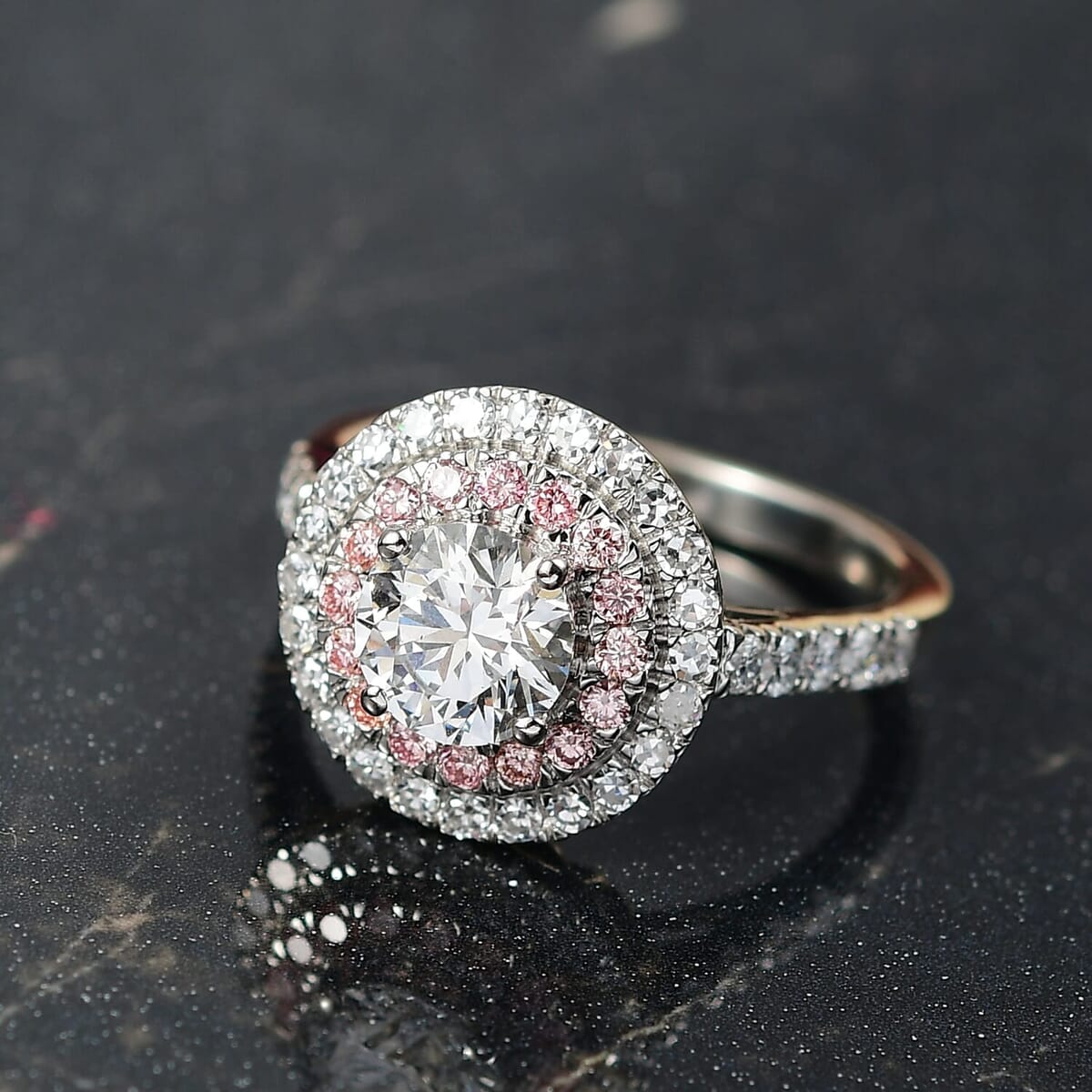 Luxuriant Lab Grown White and Pink Diamond VS 1.75 ctw The Imperial Spark Ring in 950 Platinum (Size 6.0) 6.10 Grams image number 1