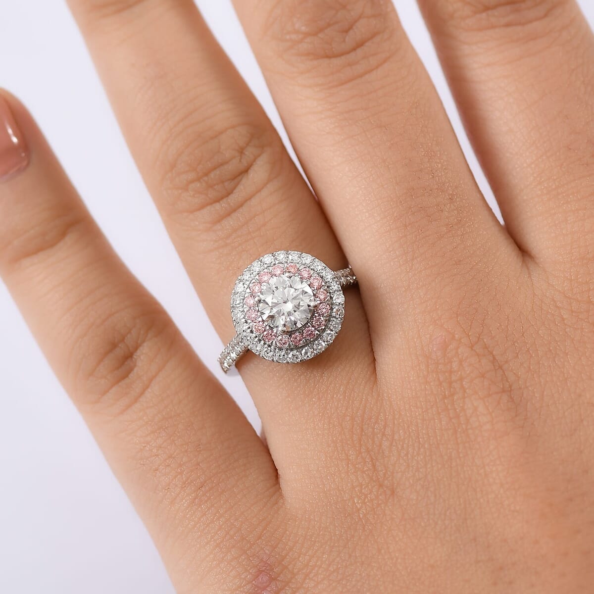 Luxuriant Lab Grown White and Pink Diamond VS 1.75 ctw The Imperial Spark Ring in 950 Platinum (Size 6.0) 6.10 Grams image number 2