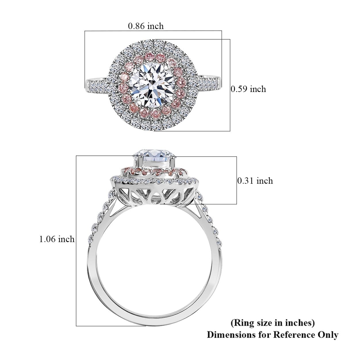 Luxuriant Lab Grown White and Pink Diamond VS 1.75 ctw The Imperial Spark Ring in 950 Platinum (Size 6.0) 6.10 Grams image number 5