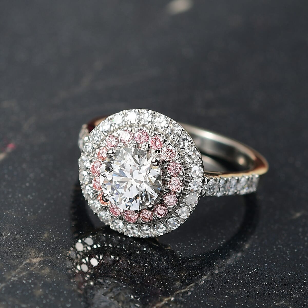 Luxuriant Lab Grown White and Pink Diamond VS 1.75 ctw The Imperial Spark Ring in 950 Platinum (Size 9.0) 6.10 Grams image number 1