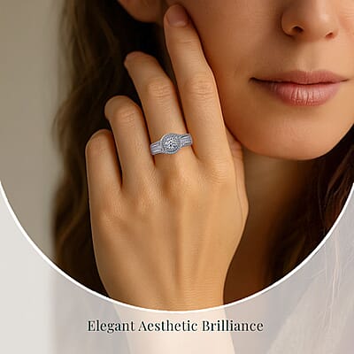 Luxuriant Lab Grown Diamond G-H SI 1.00 ctw Radiant Solar Halo Ring in Rhodium Over Sterling Silver (Size 10.0) 