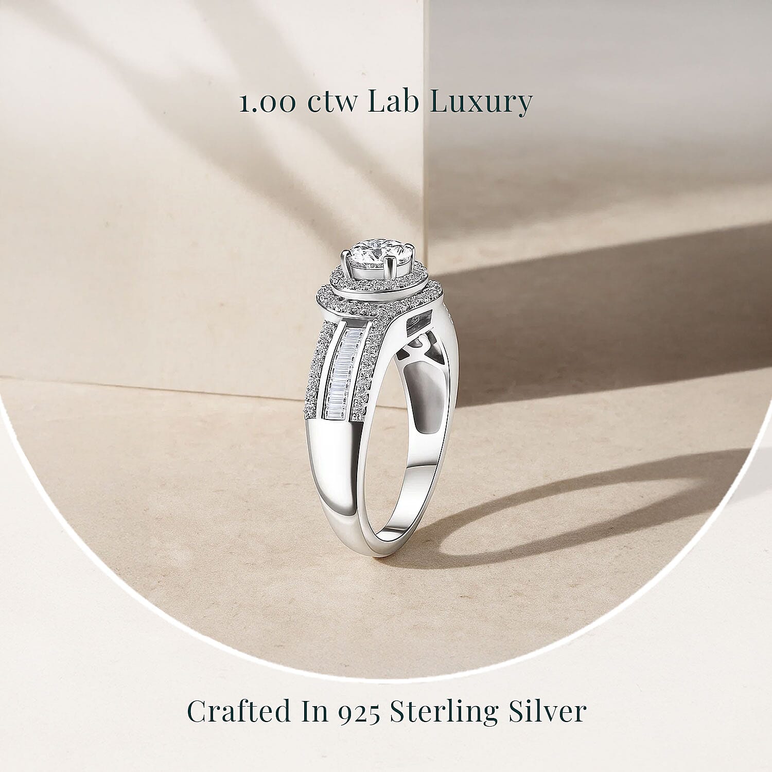 Luxuriant Lab Grown Diamond G-H SI 1.00 ctw Radiant Solar Halo Ring in Rhodium Over Sterling Silver (Size 10.0) 