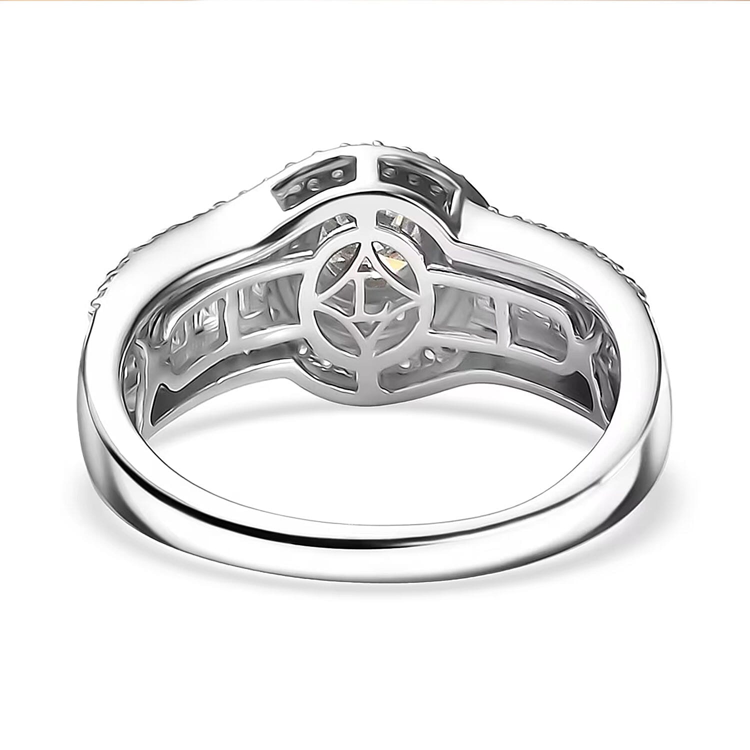 Luxuriant Lab Grown Diamond G-H SI 1.00 ctw Radiant Solar Halo Ring in Rhodium Over Sterling Silver (Size 10.0) 