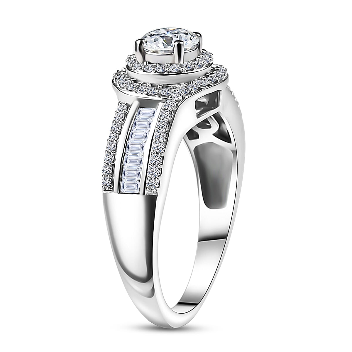 Luxuriant Lab Grown Diamond G-H SI 1.00 ctw Radiant Solar Halo Ring in Rhodium Over Sterling Silver (Size 7.0)  image number 3