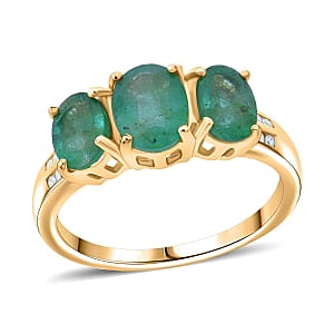 Luxoro 10K Yellow Gold AAA Kagem Zambian Emerald, Diamond (G-H, I2) Trilogy Ring (Size 7.5) 2.90 ctw