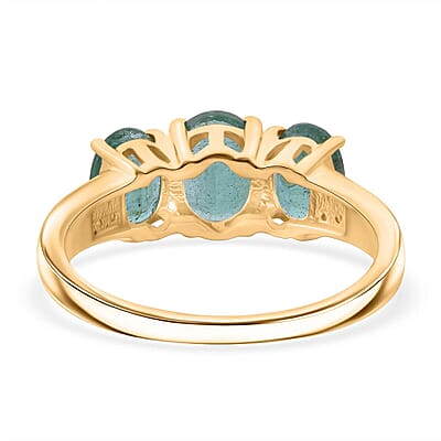 Luxoro 10K Yellow Gold AAA Kagem Zambian Emerald, Diamond (G-H, I2) Trilogy Ring (Size 13.0) 2.90 ctw