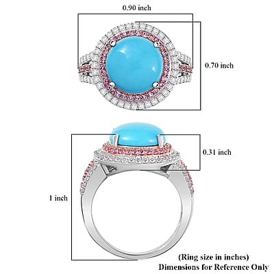 D'Joy Premium Sleeping Beauty Turquoise and Multi Gemstone 5.30 ctw Celestial Halo Ring in Rhodium Over Sterling Silver (Size 10.0) (Del. in 10-12 Days)