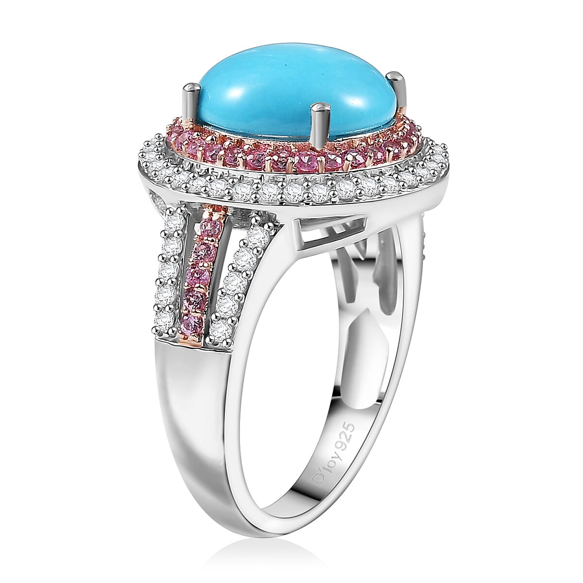 D'Joy Premium Sleeping Beauty Turquoise and Multi Gemstone 5.30 ctw Celestial Halo Ring in Rhodium Over Sterling Silver (Size 6.0) image number 3