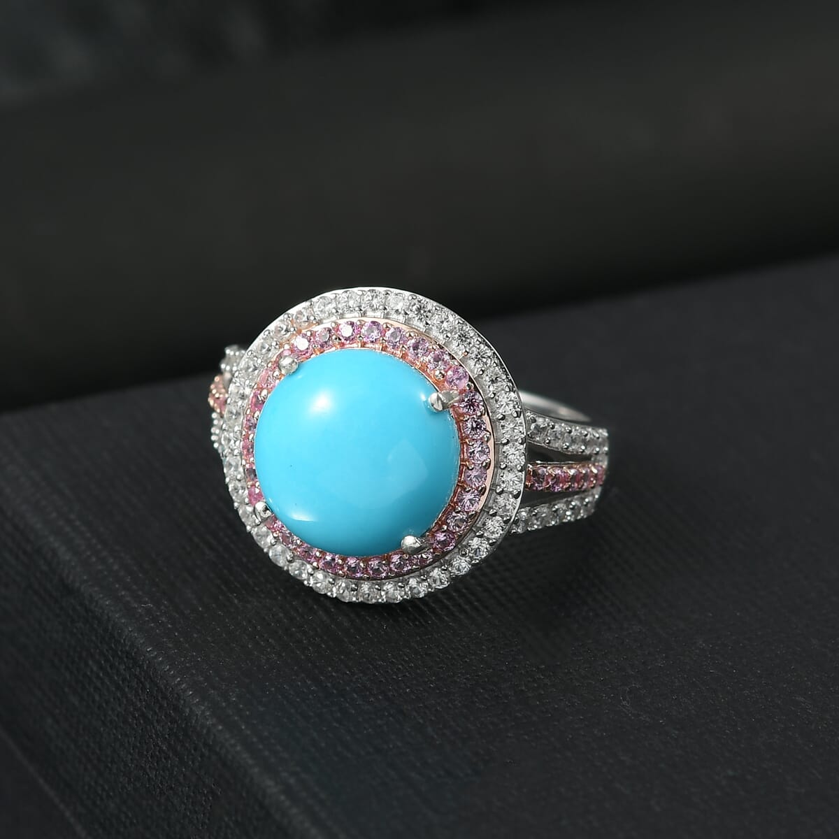 D'Joy Premium Sleeping Beauty Turquoise and Multi Gemstone 5.30 ctw Ring in Rhodium Over Sterling Silver (Size 7.0) image number 1