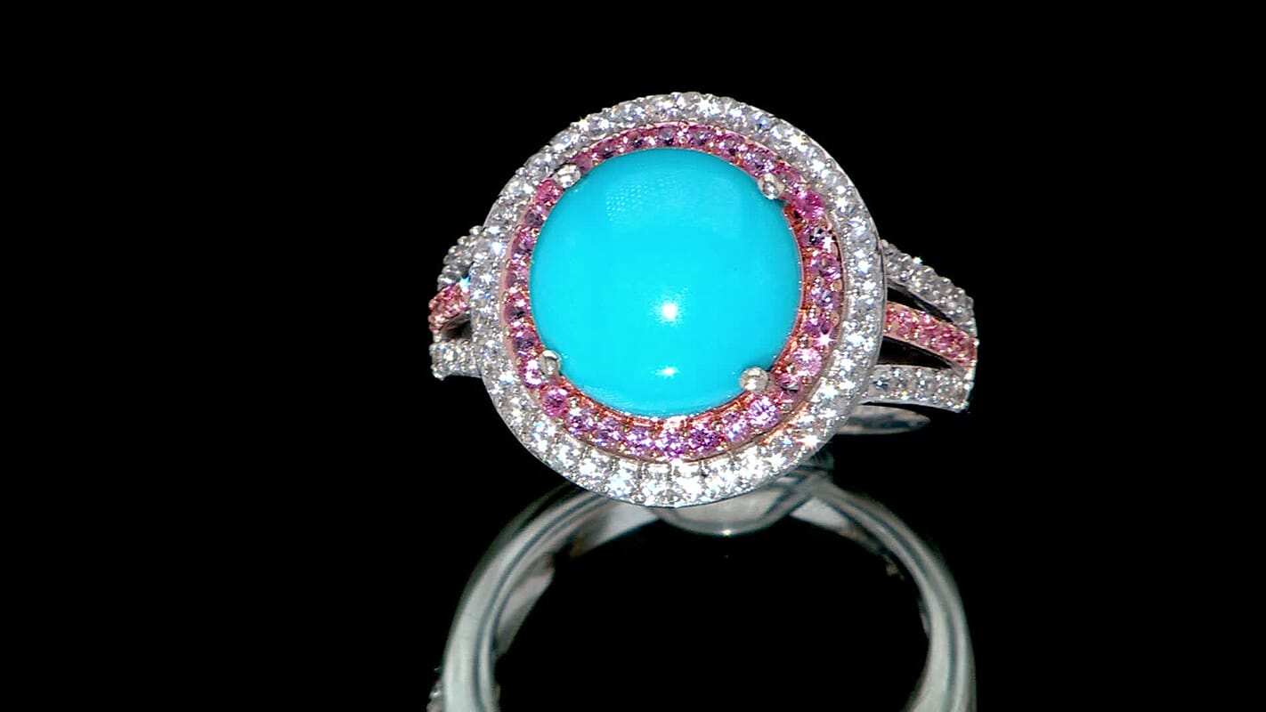 D'Joy Premium Sleeping Beauty Turquoise, Multi Gemstone Ring in Rhodium Over Sterling Silver (Size 10.0) 5.30 ctw