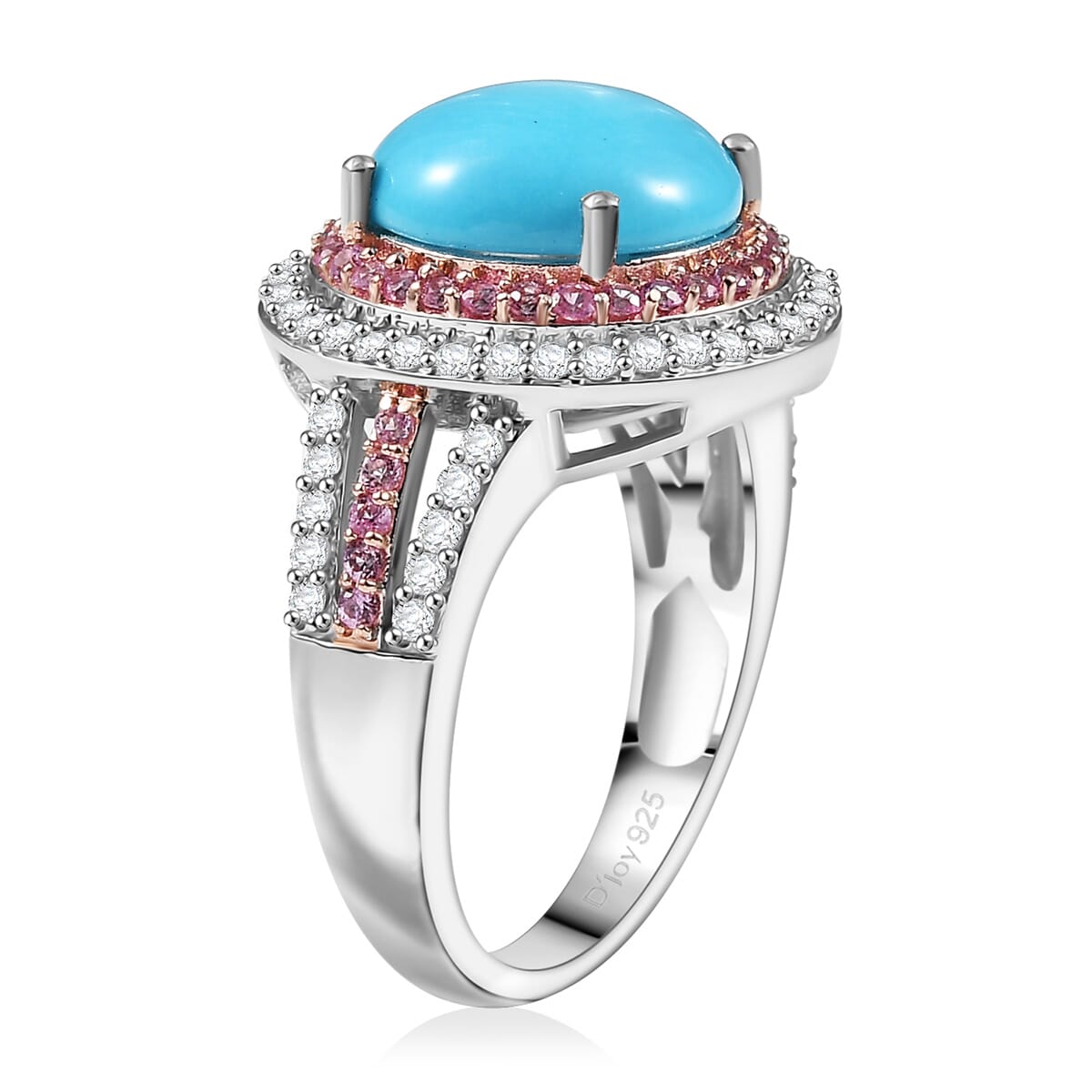 D'Joy Premium Sleeping Beauty Turquoise and Multi Gemstone 5.30 ctw Ring in Rhodium Over Sterling Silver (Size 7.0) image number 3