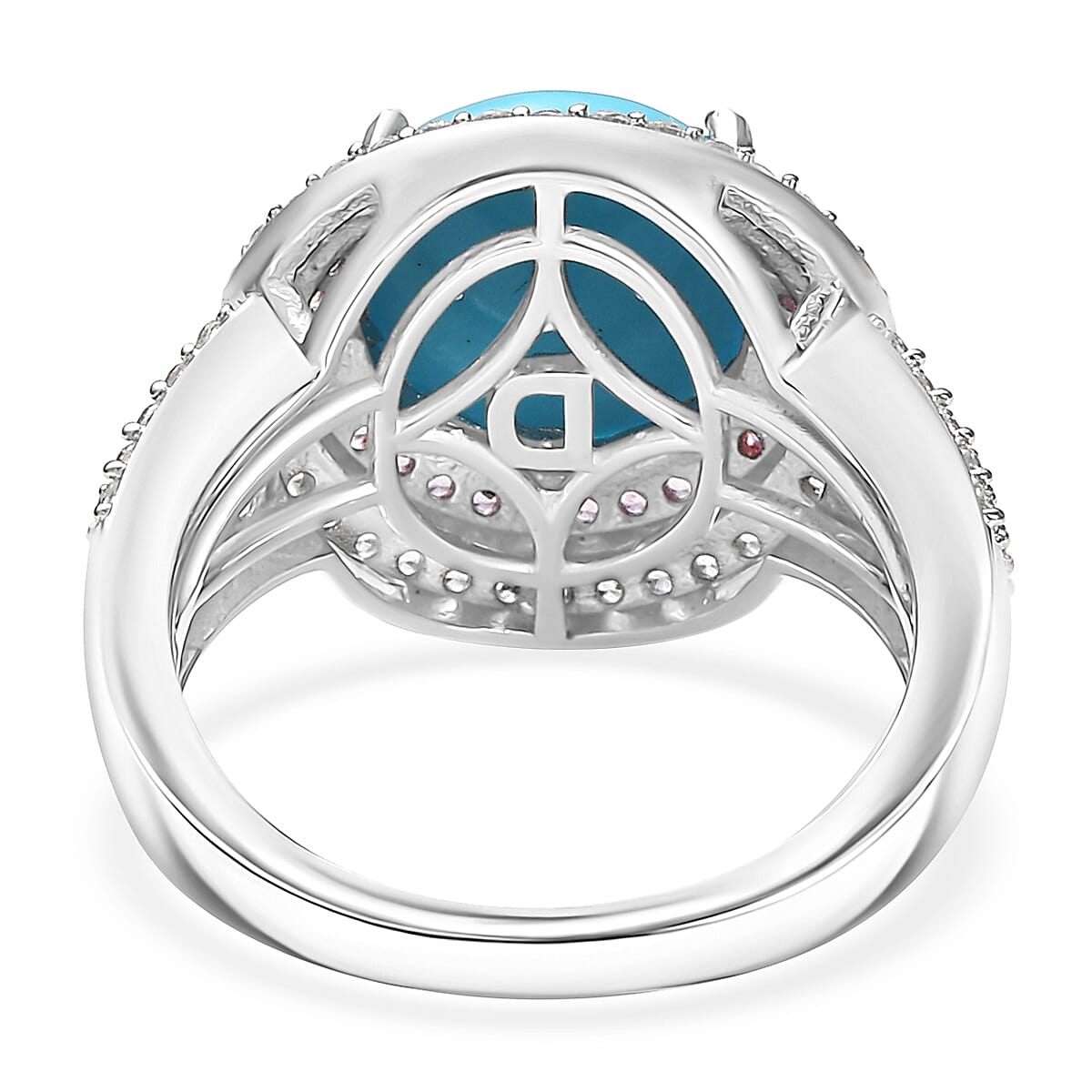 D'Joy Premium Sleeping Beauty Turquoise and Multi Gemstone 5.30 ctw Celestial Halo Ring in Rhodium Over Sterling Silver (Size 8.0) (Del. in 10-12 Days) image number 4